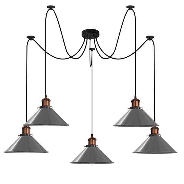 5-lichts E27-pendellamp met verstelbare kabel en swag-licht~5126 – Grijs / Zonder lamp