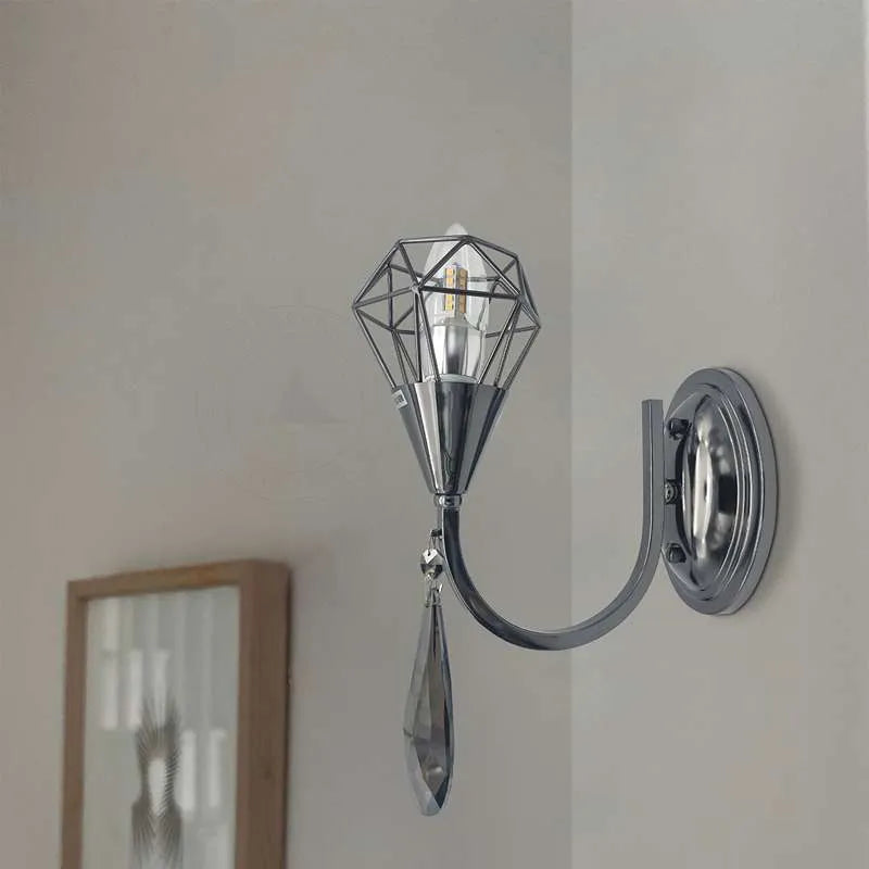 chrome curved arm wall light Kp crystal droplet.JPG