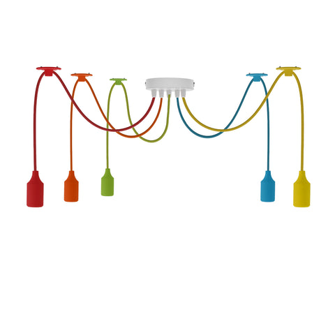 5-koppige spinvormige hanglamp in meerdere kleuren, flexibele swaghaak ~4665 