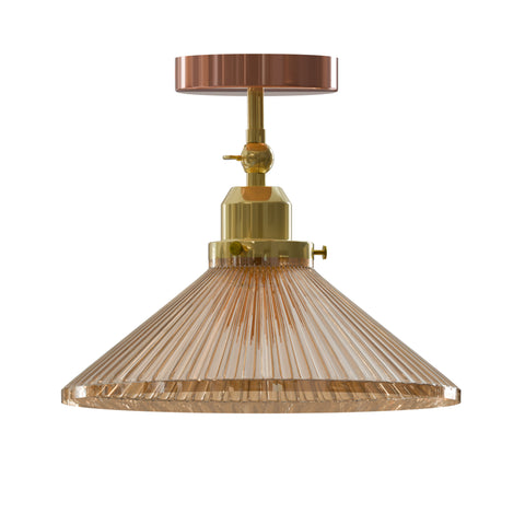 Plafondlamp en amberkleurig glas-in-lood~1382