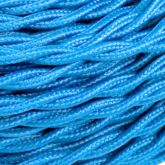 Close-up image of a blue twisted fabric cable 