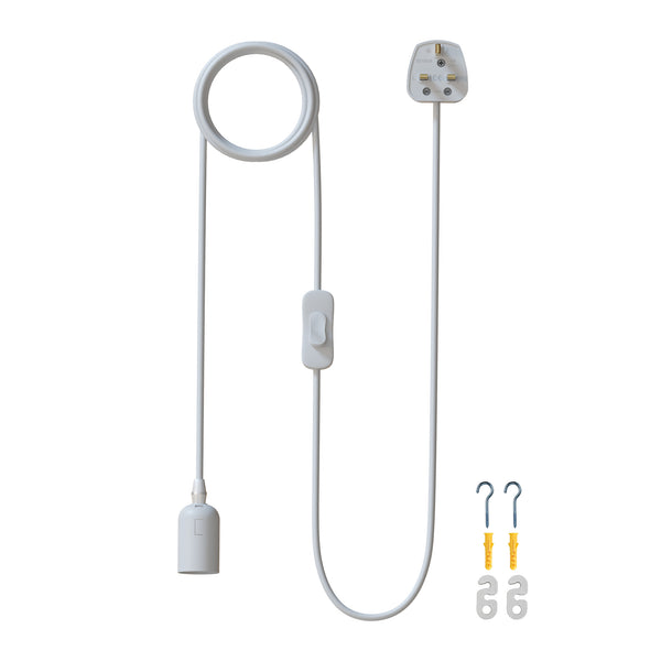 E27 Plug in Hangende Plafondlamp Armatuur Witte Lampfitting Snoer~4547 – 4,5m / With Plain Holder