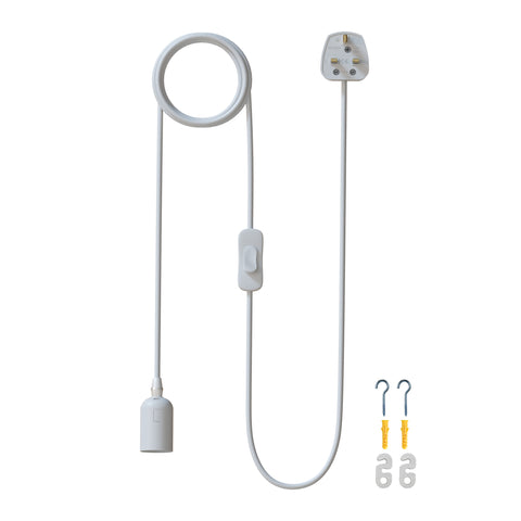 E27 Plug in Hangende Plafondlamp Armatuur Witte Lampfitting Snoer~4547