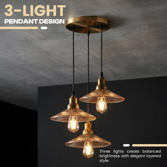3-weg plafondlamp clusterlamp fitting glazen lampenkap gele messing afwerking thuis E27 verlichtingsset ~ 1559