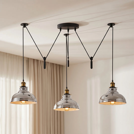 Pulley hanglamp 3-lichts koepelvormige kap E27 verstelbaar snoer ~5600