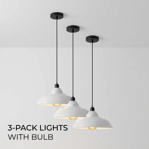 3-Pack Industrial Pendant Lights Curvy Ceiling Lamp ~6616 – White / Yes