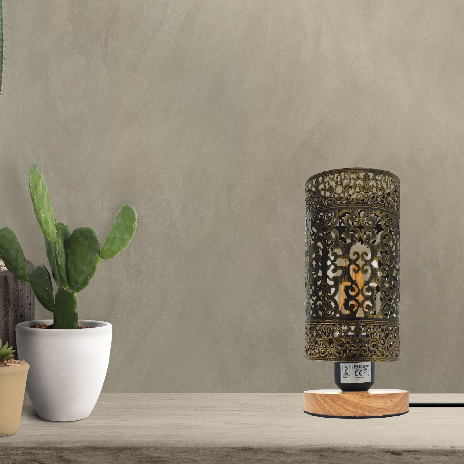 Wooden Stand Bedside Metal Lamp