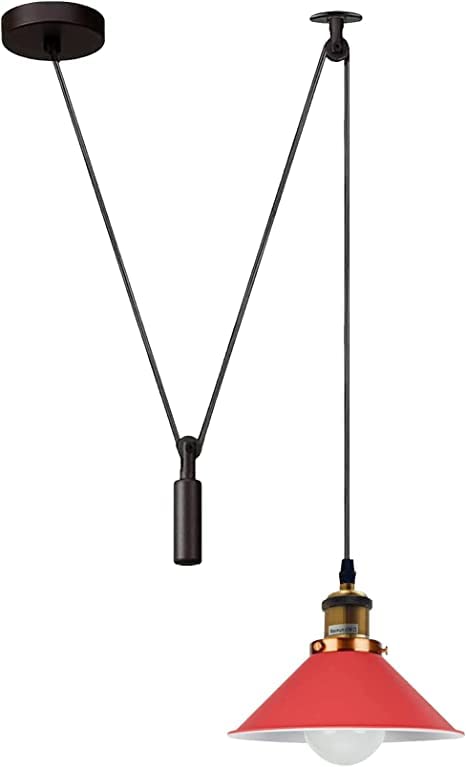 Industrial Pulley Ceiling Light Fixture ~6286 – Red
