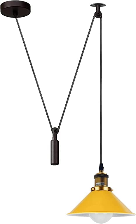 Industrial Pulley Ceiling Light Fixture ~6286 – Yellow