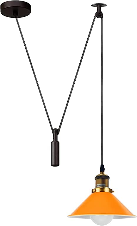 Industrial Pulley Ceiling Light Fixture ~6286 – Orange