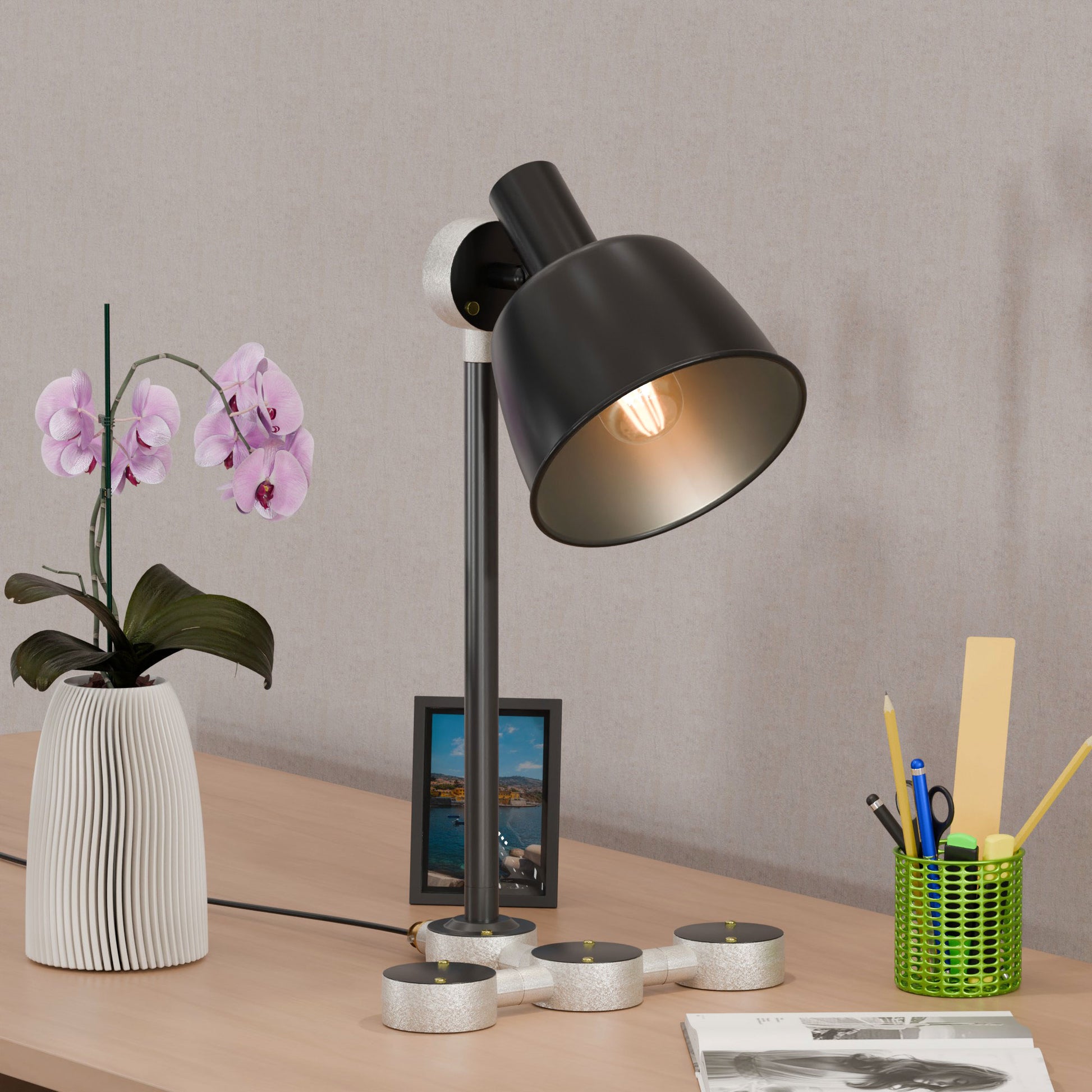 black conduit pipe desk lamp kit with a dimmer switch.