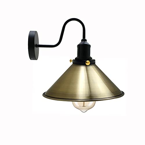 LEDSone Vintage Industrial Wall Sconce - Metal Cone E27 Wall Lamp ~6615 – Green Brass / 1