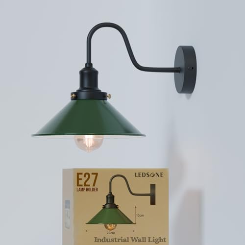 LEDSone Vintage Industrial Wall Sconce - Metal Cone E27 Wall Lamp ~6615 – Green / 1