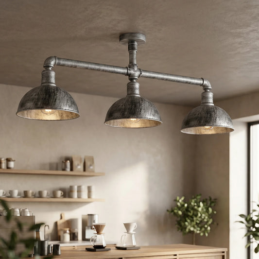 Industriële retro Texas stijl pijplampen semi-flush geborsteld zilveren metalen plafondlampkap E27~3595
