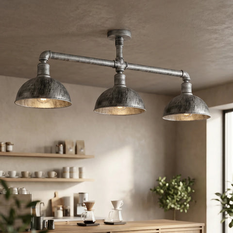 Industriële retro Texas stijl pijplampen semi-flush geborsteld zilveren metalen plafondlampkap E27~3595