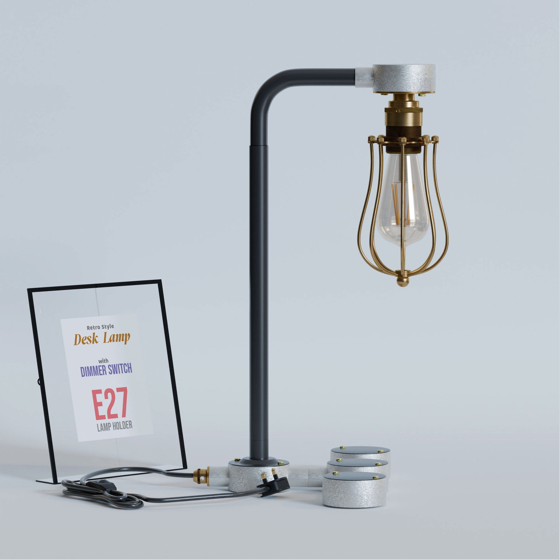 black conduit pipe desk lamp kit with a dimmer switch.