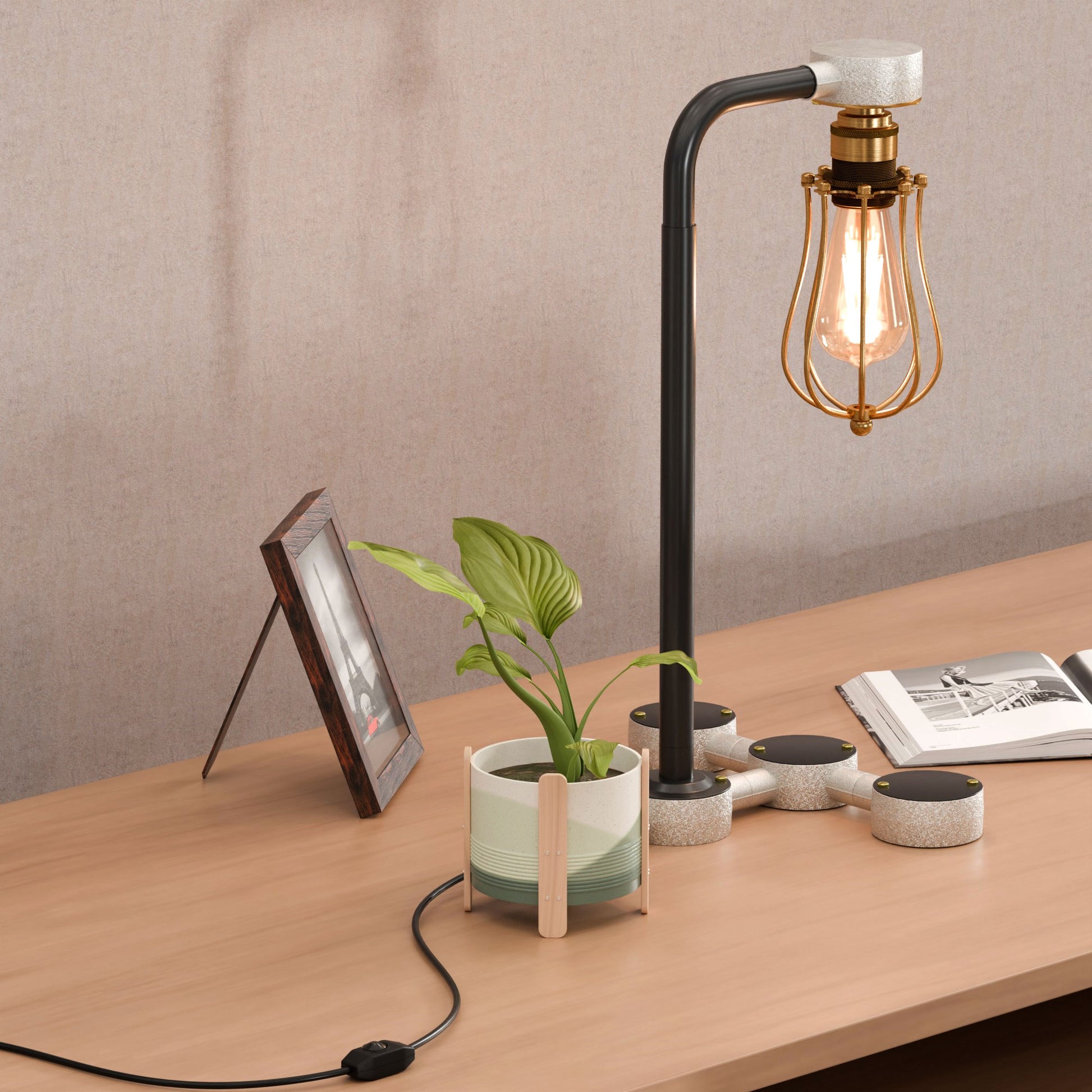 black conduit pipe desk lamp kit with a dimmer switch.