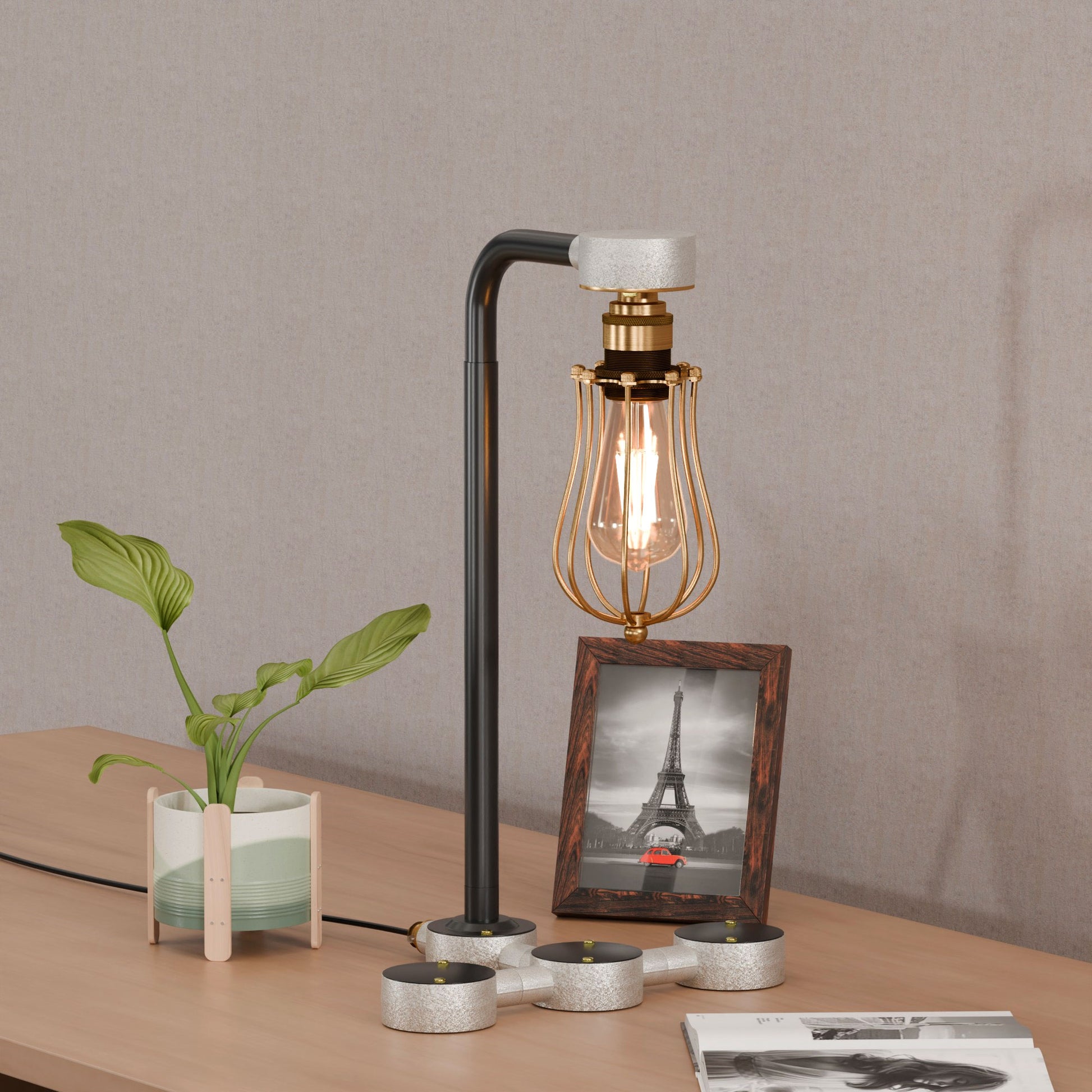 black conduit pipe desk lamp kit with a dimmer switch.