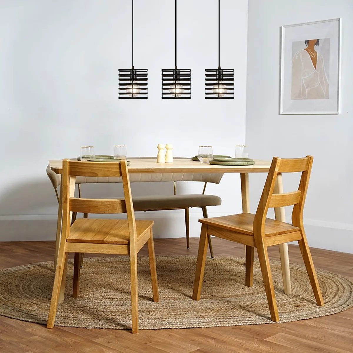 black metal square cage cluster pendant light 