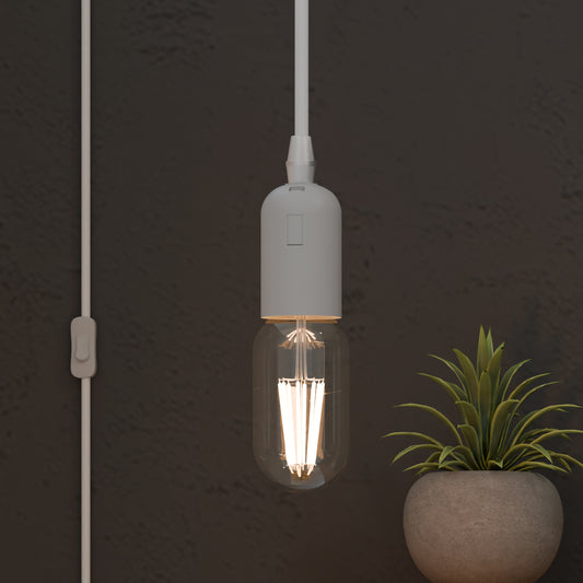 E27 Plug in Hangende Plafondlamp Armatuur Witte Lampfitting Snoer~4547