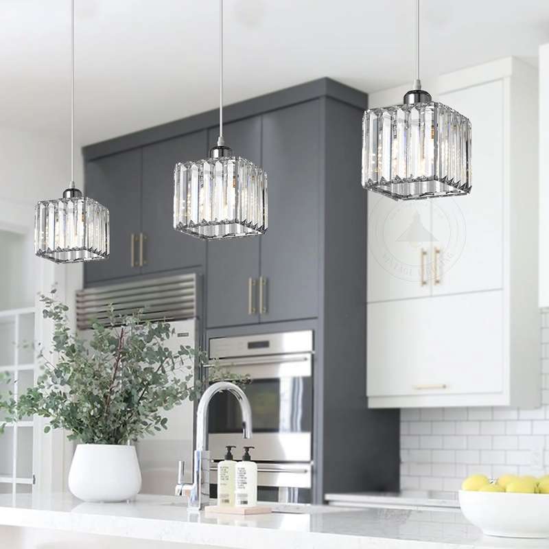 Crystal Shade Square Mini Pendant Kitchen Island Light