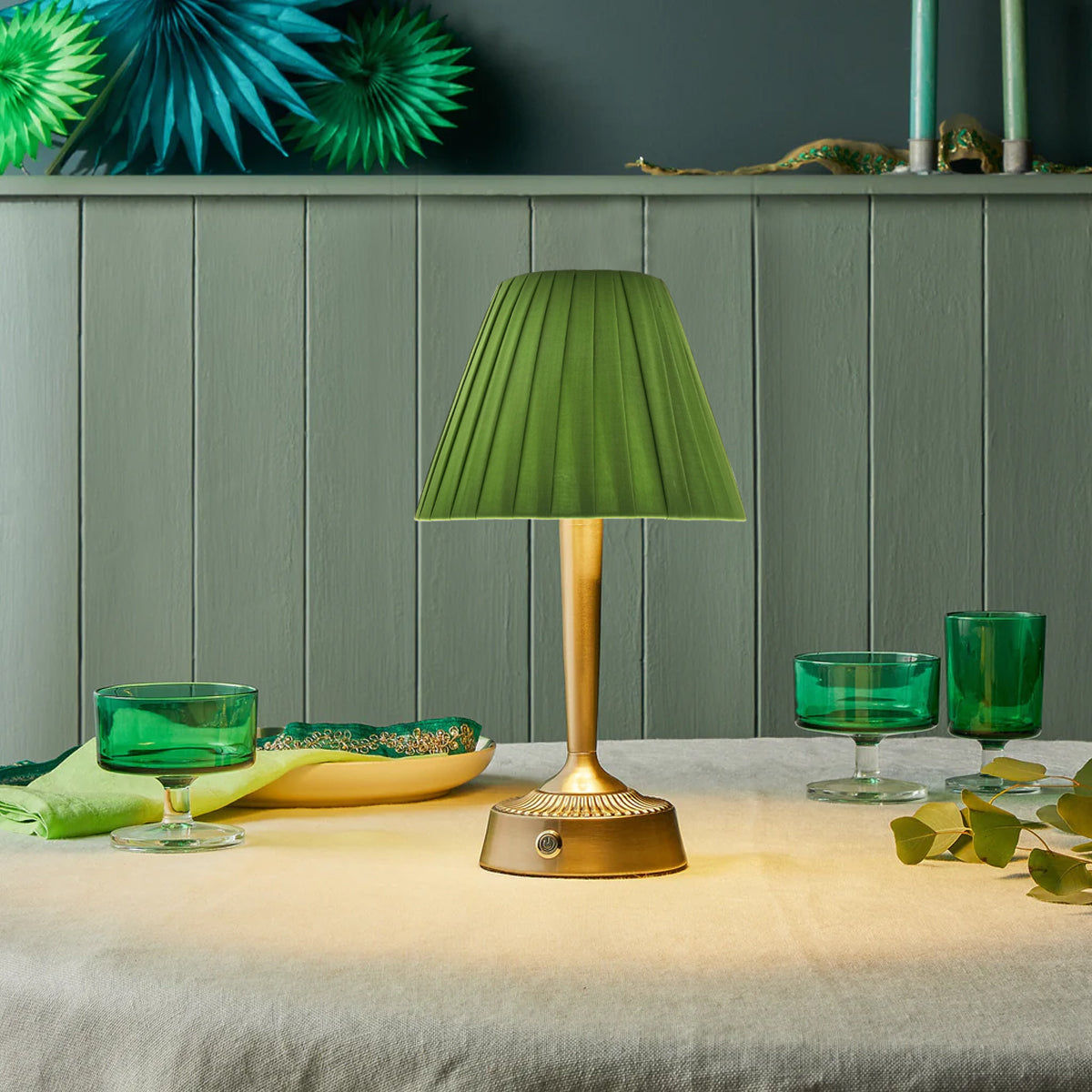 conical fabric lampshades in green color