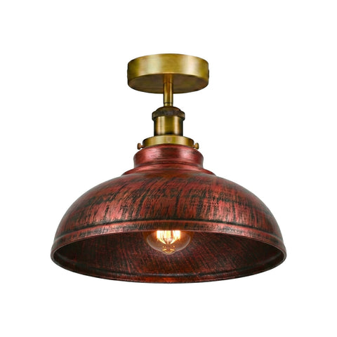 Industrial Semi-Flush Ceiling Light – Vintage Metal Dome Shade E27 ~6611