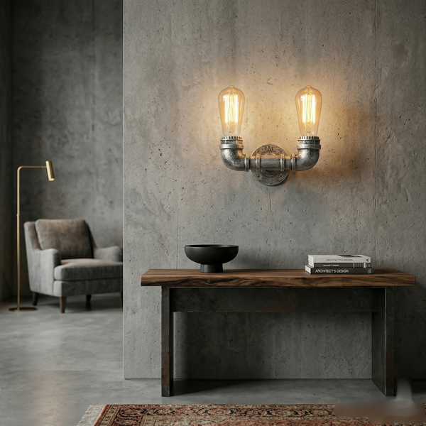 Vintage industriële wandlamp Loft diverse kleuren waterpijp wandlamp veranda lamp steampunk~2133 – Ja / Geborsteld zilver