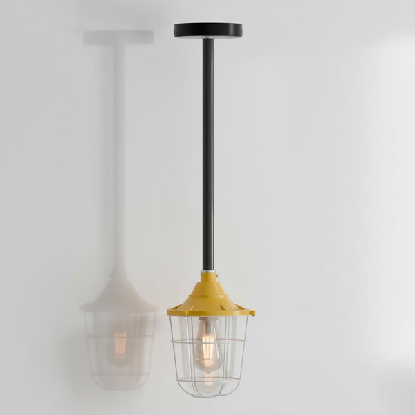 Industrial pipe ceiling pendant light kit with Conduit Fisherman Cage ~ 6114 – Yellow / 50cm / No
