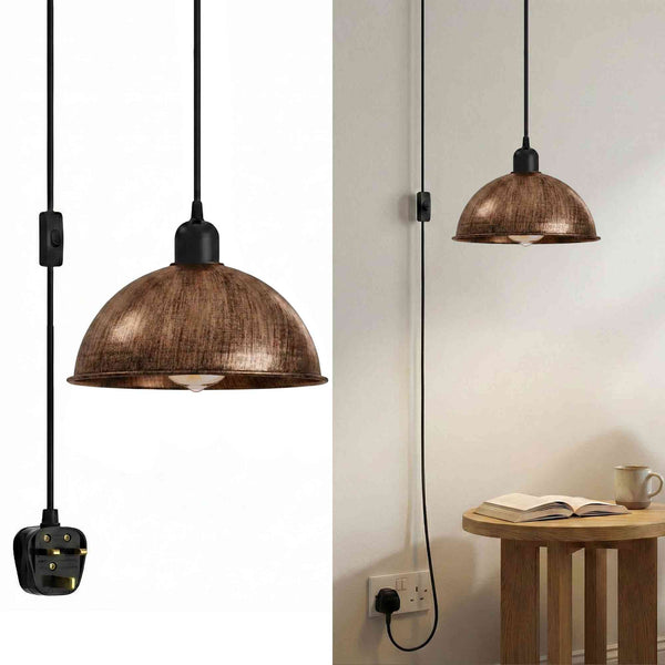 4m Plug-in Pendant Swag Lamp with  On Off Switch ~6637 – Brushed Copper
