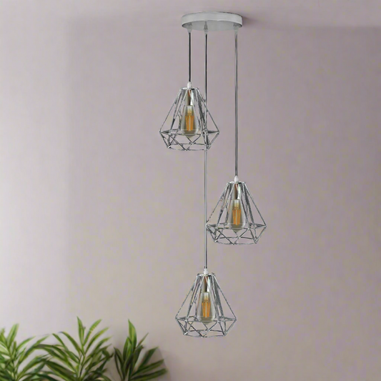 Chroom metalen 20 cm diamantdraadkooi E27 hanglamp 95 cm draad ~ 4180