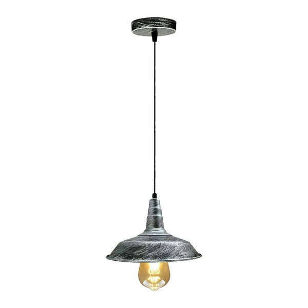 Vintage hangende plafondlamp ~5668 – Geborsteld zilver / 26CM