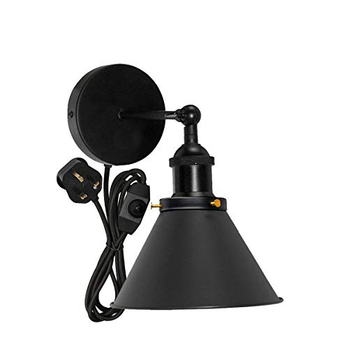 industrial wall light vintage wall sconce plug-in wall lamp adjustable wall light black metal wall sconce wall-mounted light fixture bedroom wall lamp living room lighting indoor sconce lighting E27 wall lamp bedside reading light hallway wall fixture retro wall light loft-style lighting plug-in sconce with switch farmhouse wall light rustic wall lamp black wall light adjustable sconce matte black wall lamp vintage indoor lighting - Vintage Industrial Plug-in Wall Light with Dimmer