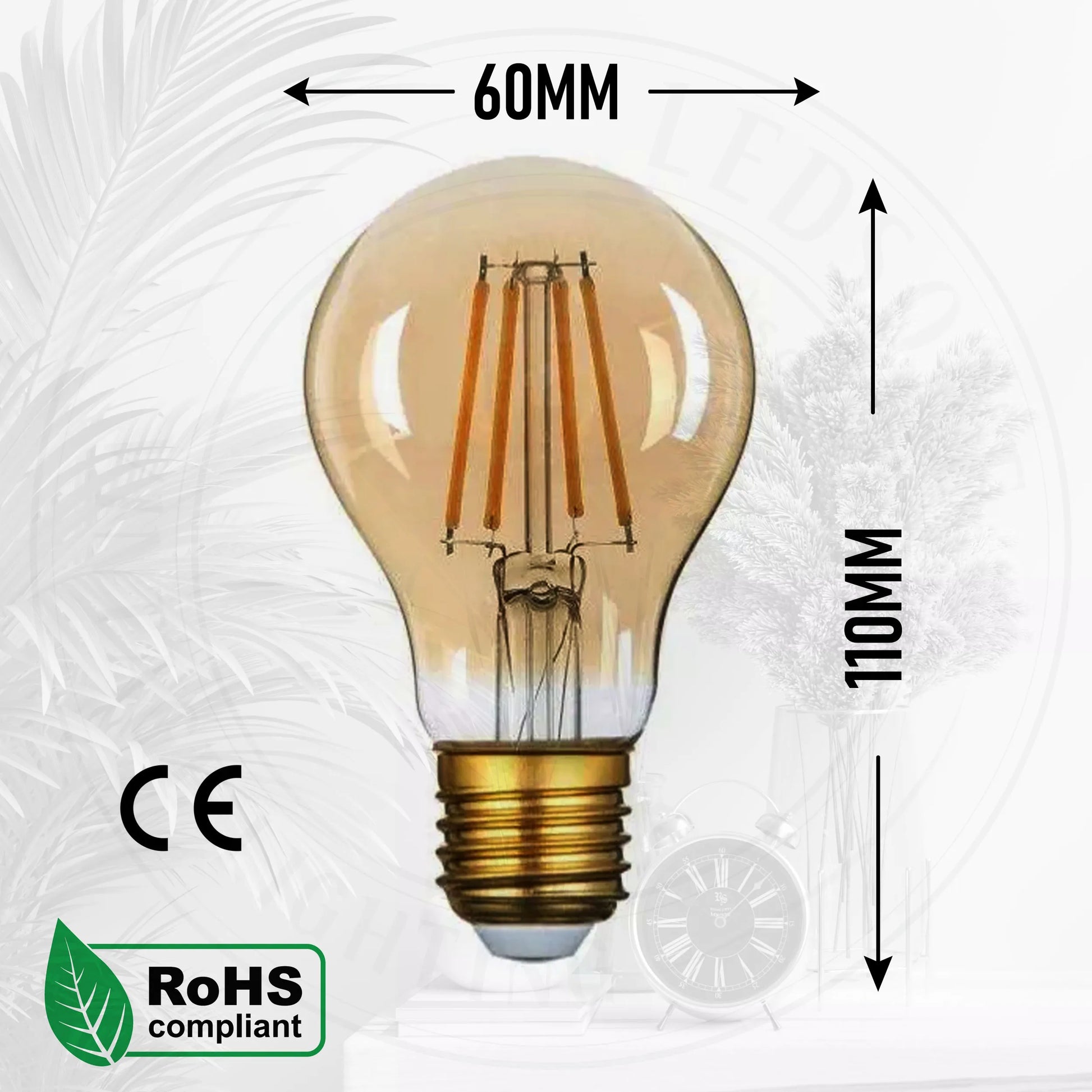 A60 E27 4W/8W filament Bulb Amber Warm White Screw 2700K