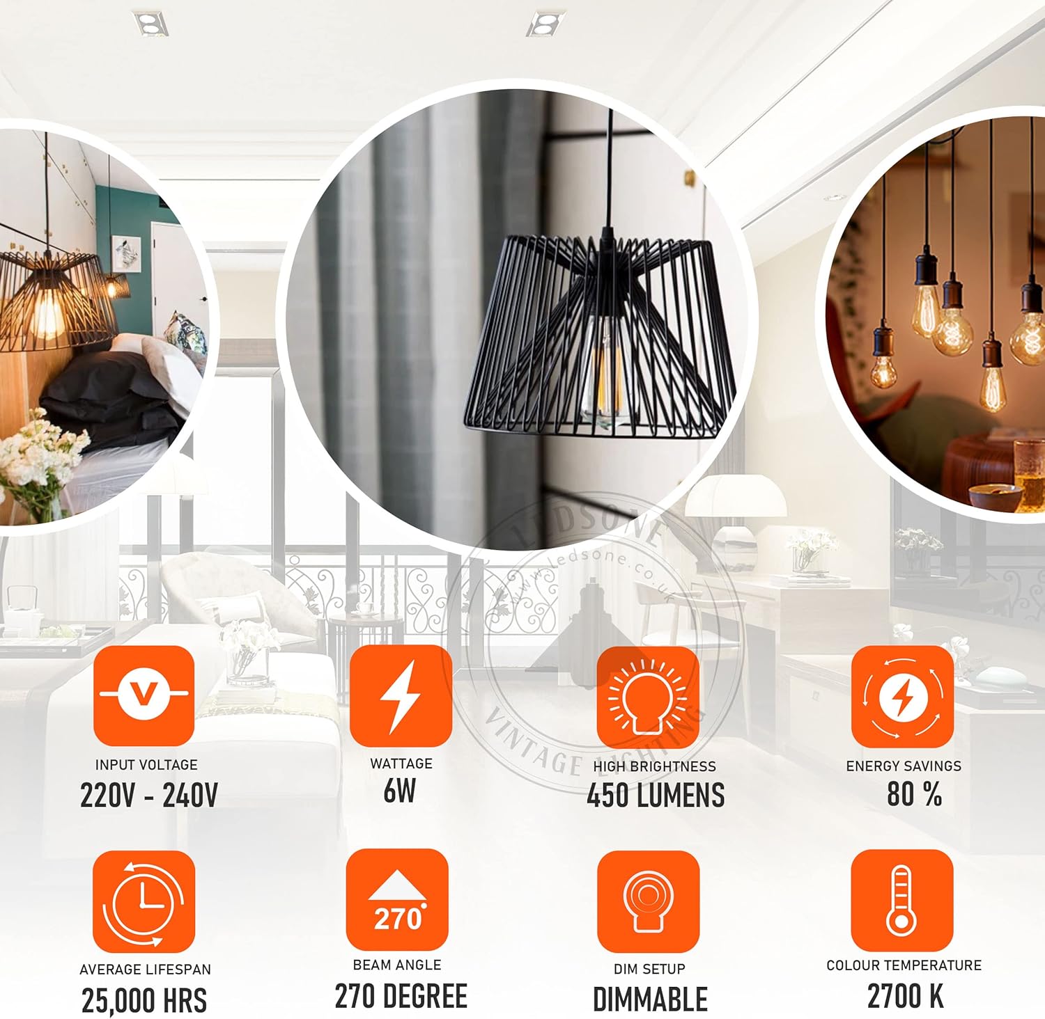 6W 450 Lumens 220-240V bulb dimmable