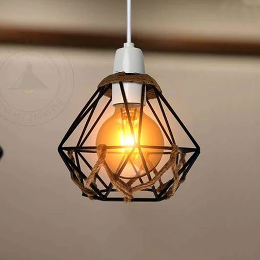 Vintage zwarte boerderij diamant henneptouw bol lampenkap met reductiering ~4586 