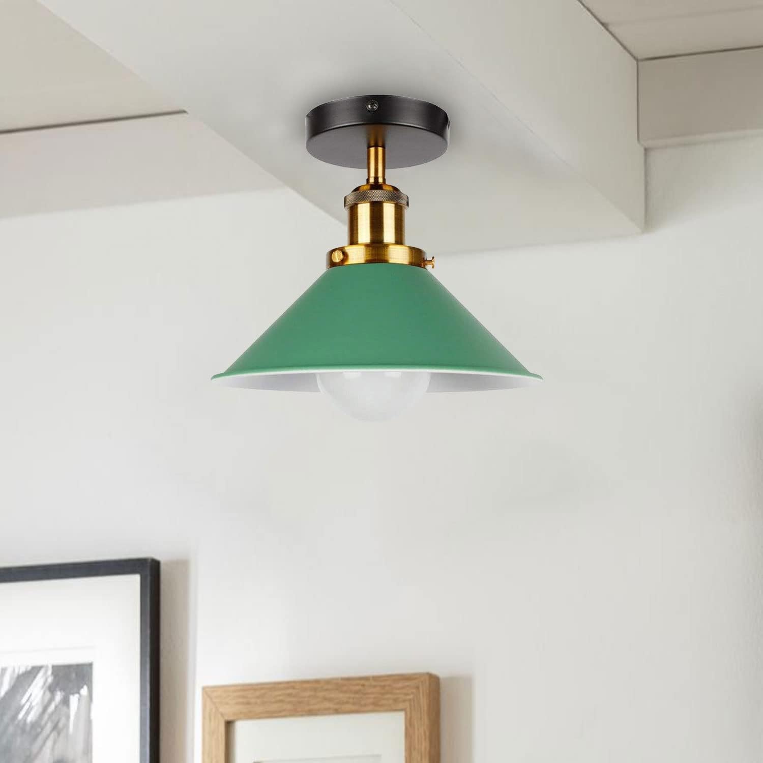 Ceiling light fixture with green shade
