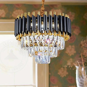 Zwarte en gouden hangende kristallen kroonluchterlamp ~4803