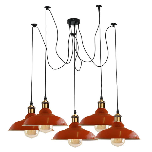 5-weg Spider plafond hanglamp metalen gebogen kap ~ 3399 – Oranje / Nee