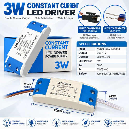 LED-driver DC 3W 8-11V constante stroom laagspanning LED-transformator~3333