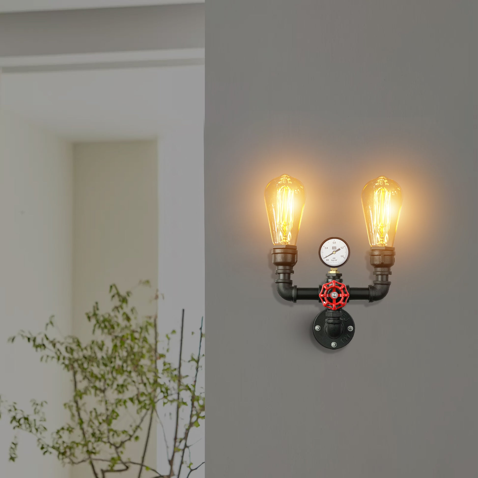 Vintage twin waterpipe wall light 
