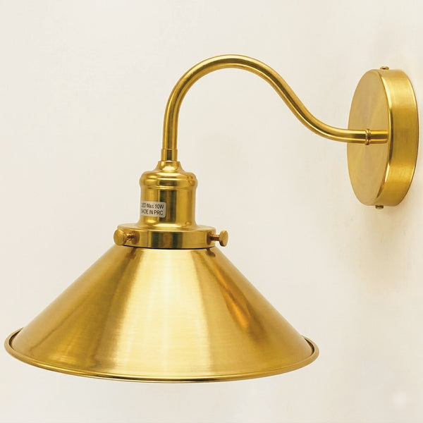 Industriële zwanenhals wandlamp vintage wandlamp ~1196 – Geel messing / Zonder lamp