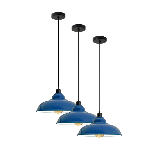 3-Pack Industrial Pendant Lights Curvy Ceiling Lamp ~6616 – Light blue / Yes