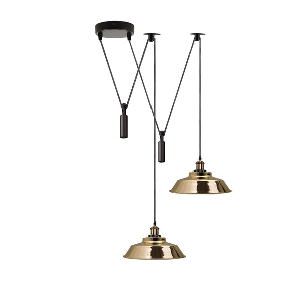 2 Light Adjustable Pulley Hanging Lamp ~6534 – French Gold