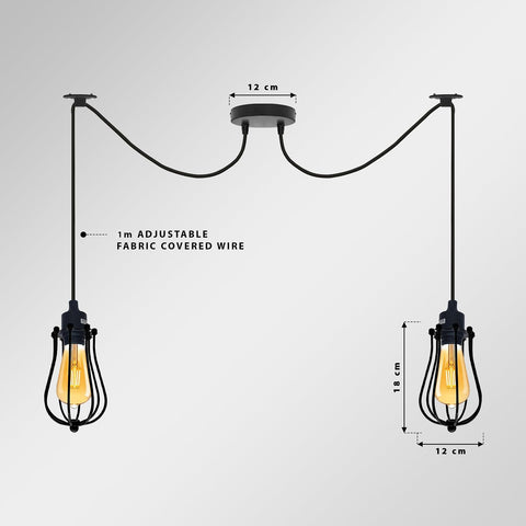 Zwarte 2m hanglamp kooi retro industriële plafondlamp Spider Lamp~1187