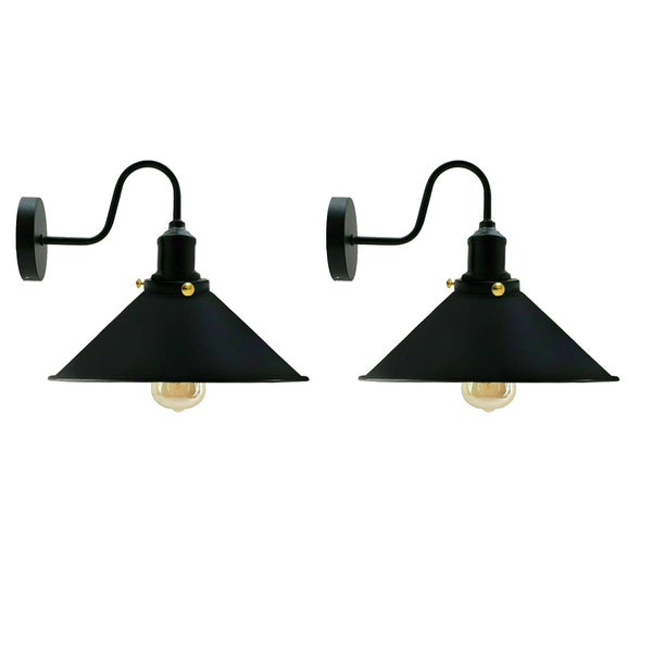 LEDSone Vintage Industrial Wall Sconce - Metal Cone E27 Wall Lamp ~6615 – Black / 2