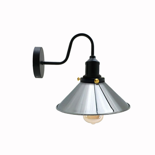 LEDSone Vintage Industrial Wall Sconce - Metal Cone E27 Wall Lamp ~6615 – Satin Nickel / 1