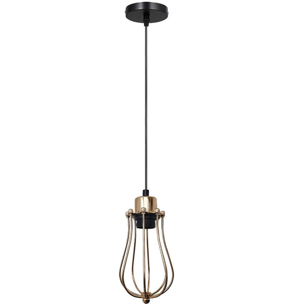 Vintage Wire Cage Pendant Light | Adjustable E27 Lamp ~6587 – French Gold / No