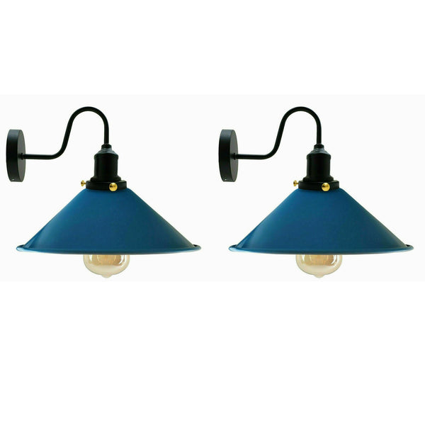 LEDSone Vintage Industrial Wall Sconce - Metal Cone E27 Wall Lamp ~6615 – Blue / 2