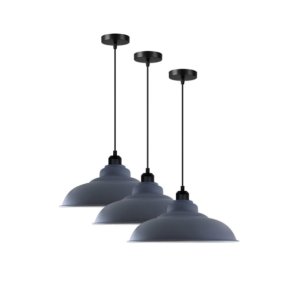 3-Pack Industrial Pendant Lights Curvy Ceiling Lamp ~6616 – Gray / No